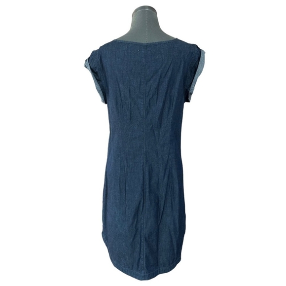Women’s Dress GAP Denim Shift Dress Blue Front Pockets Roll Tab Shoulder Dress - Picture 10 of 12